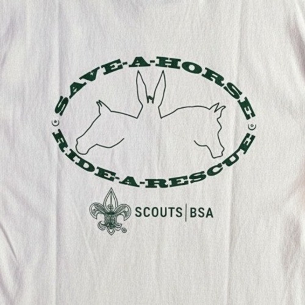 Vintage BSA Scouts T-Shirt Gildan Youth XL White 100% Cotton save a Horse